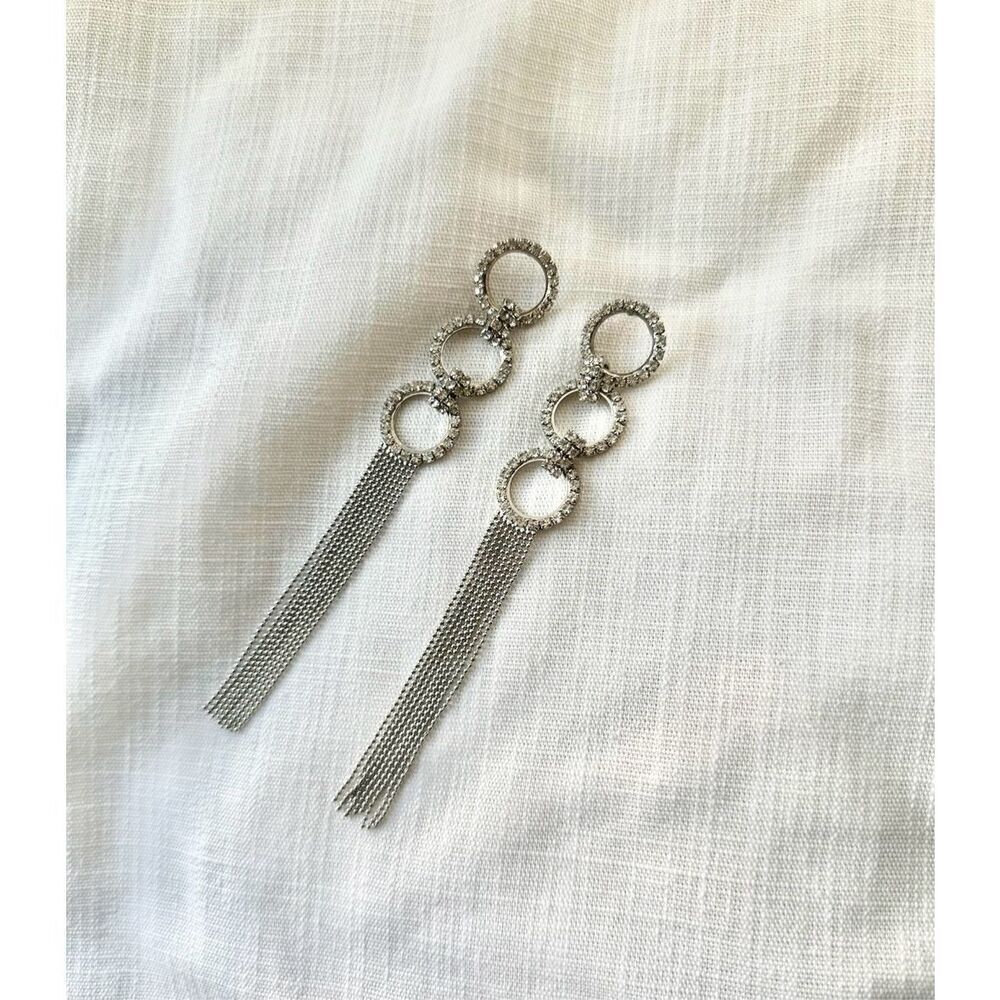 Sparkly triple hoop with tassel dangle earrings 